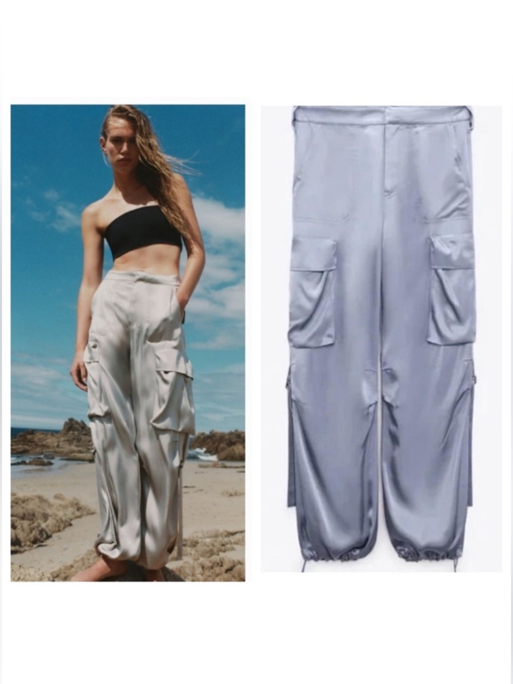 Zara Metallic Blue Cargo Track Pants